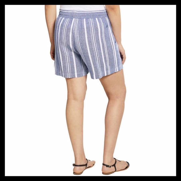 NAUTICAL Linen Blend Pull-On Shorts Light Blue Stripe - Picture 6 of 8